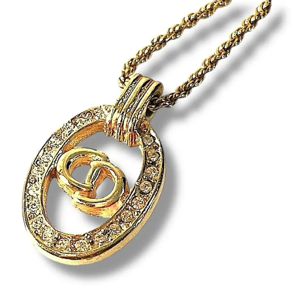 CHRISTIAN DIOR AUTH VINTAGE Gold Signature Necklace